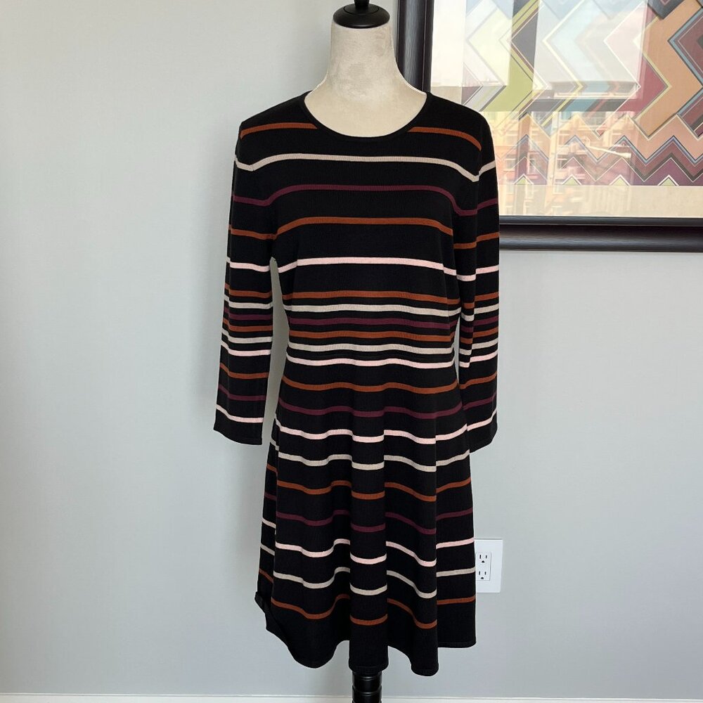 Vince Camuto Black Multi Striped Sweater Dress XL